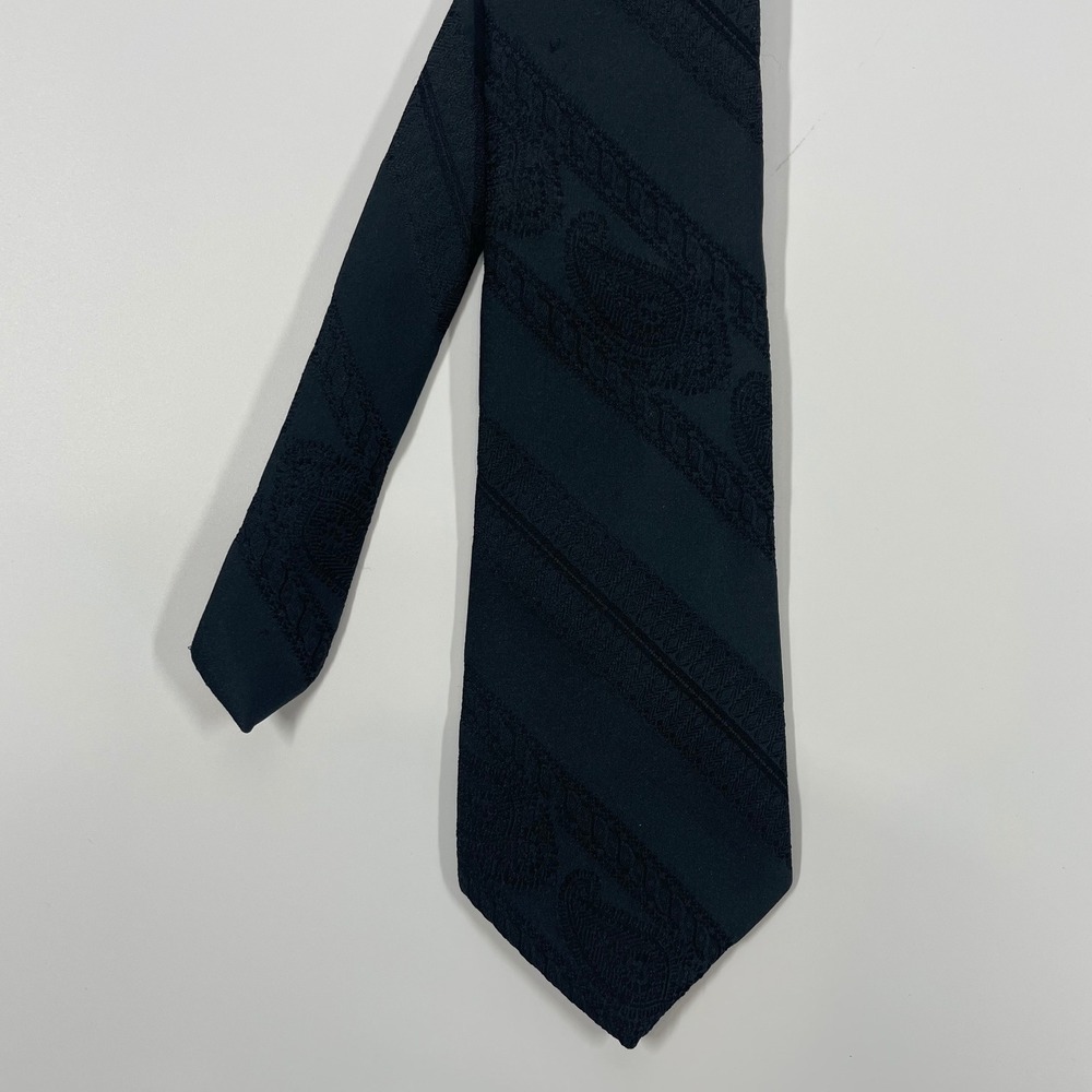 Superba Black Tonal Paisley Textured Stripe Necktie Mens OS